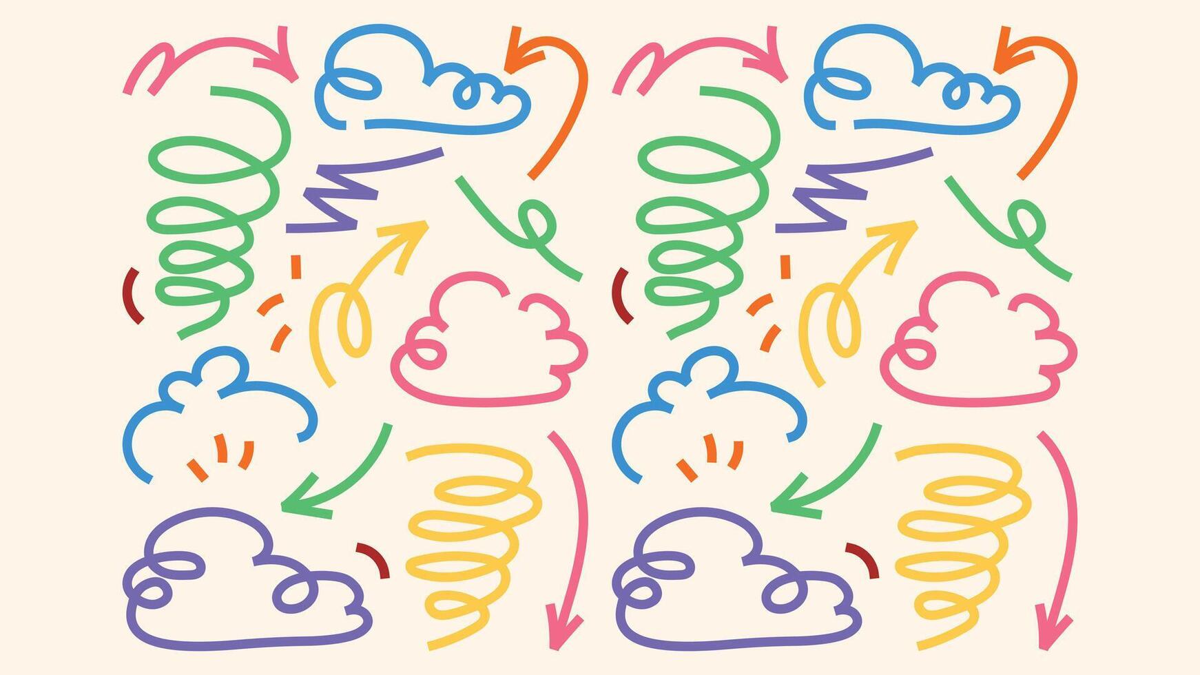Crayon bundle with arrows soft underline lines dreamy tuchki and dotted circles vector