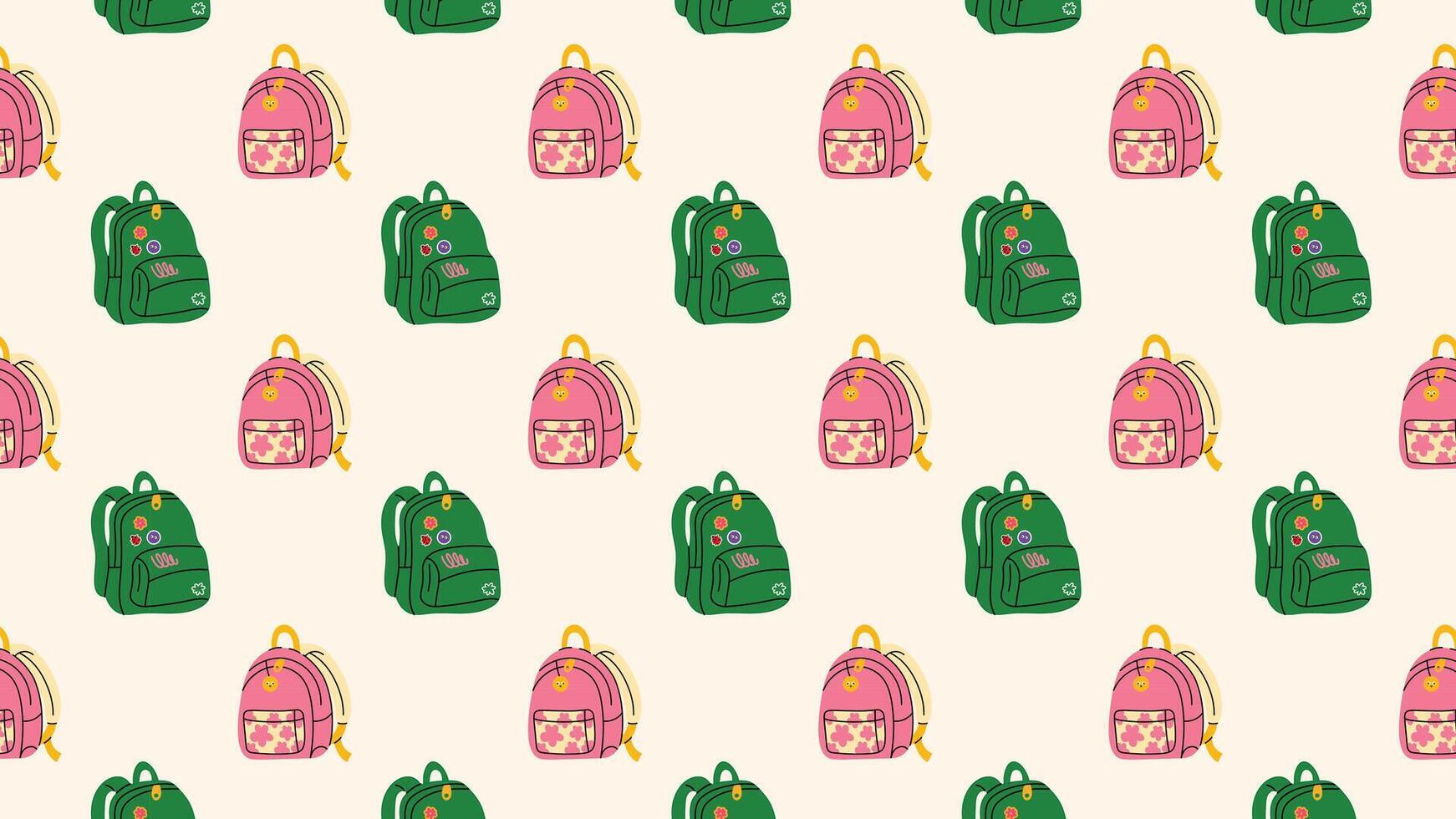 Sketchy seamless pattern with backpack icons casual doodles for school-themed design. vector