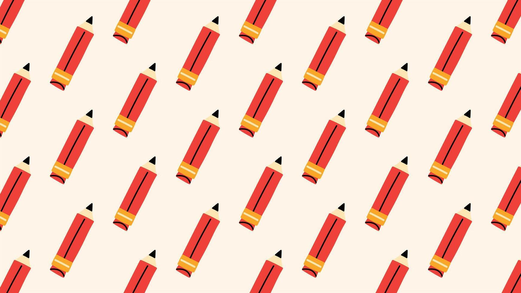 Seamless pattern with red school pencils cartoon style, hand-drawn texture for kids and education design. vector