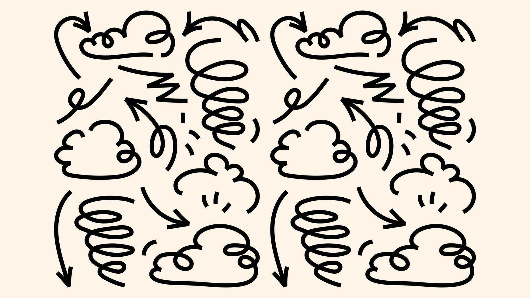 Crayon sketch bundle with arrows soft underline lines dreamy tuchki and dotted circles vector