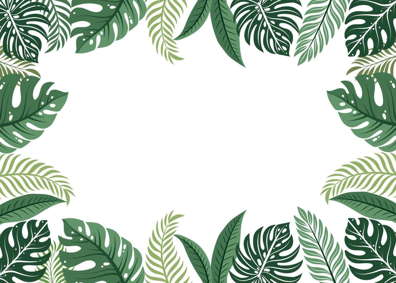 Tropical leaf frame design vector