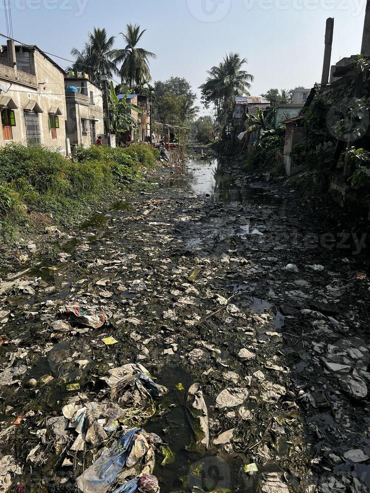 The river is full of garbage. photo
