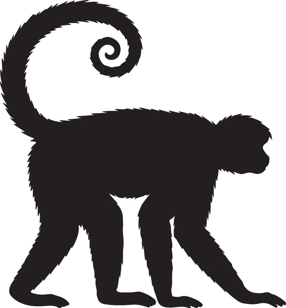 Geoffroy s Spider Monkey Solid Black Silhouette vector