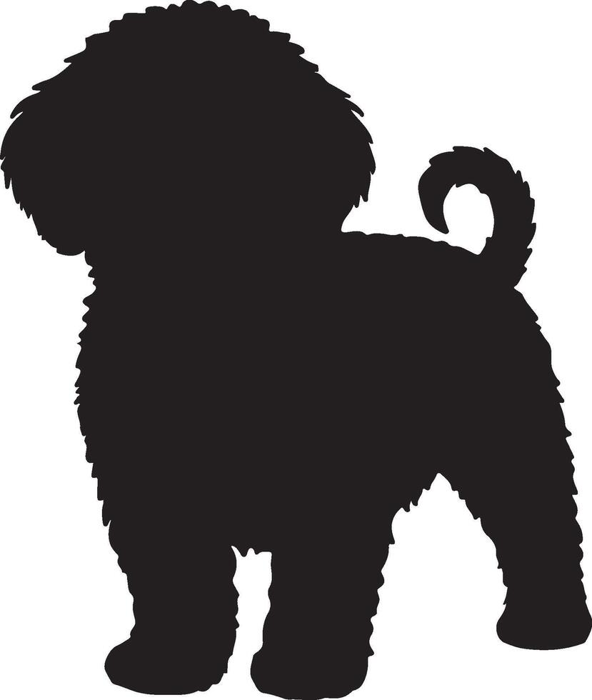 Maltipoo Small Fluffy Dog Solid Black Silhouette vector