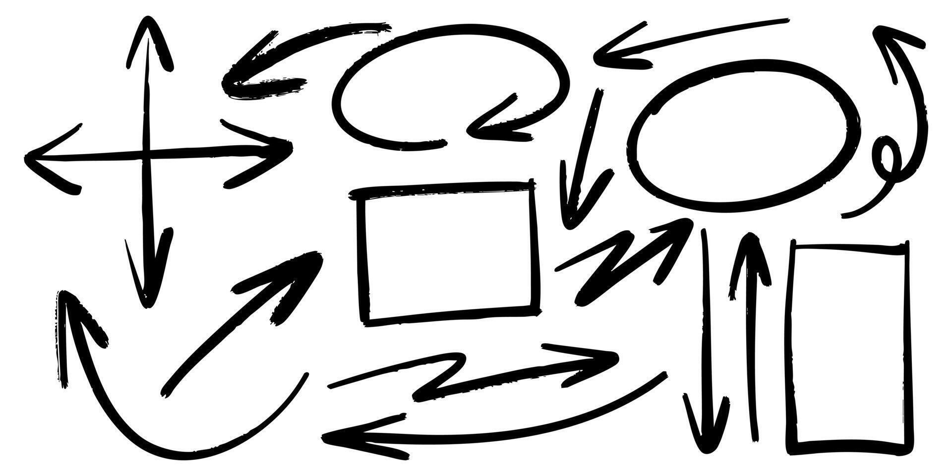 Hand Drawn Doodle Arrows and Shapes Collection on White Background vector