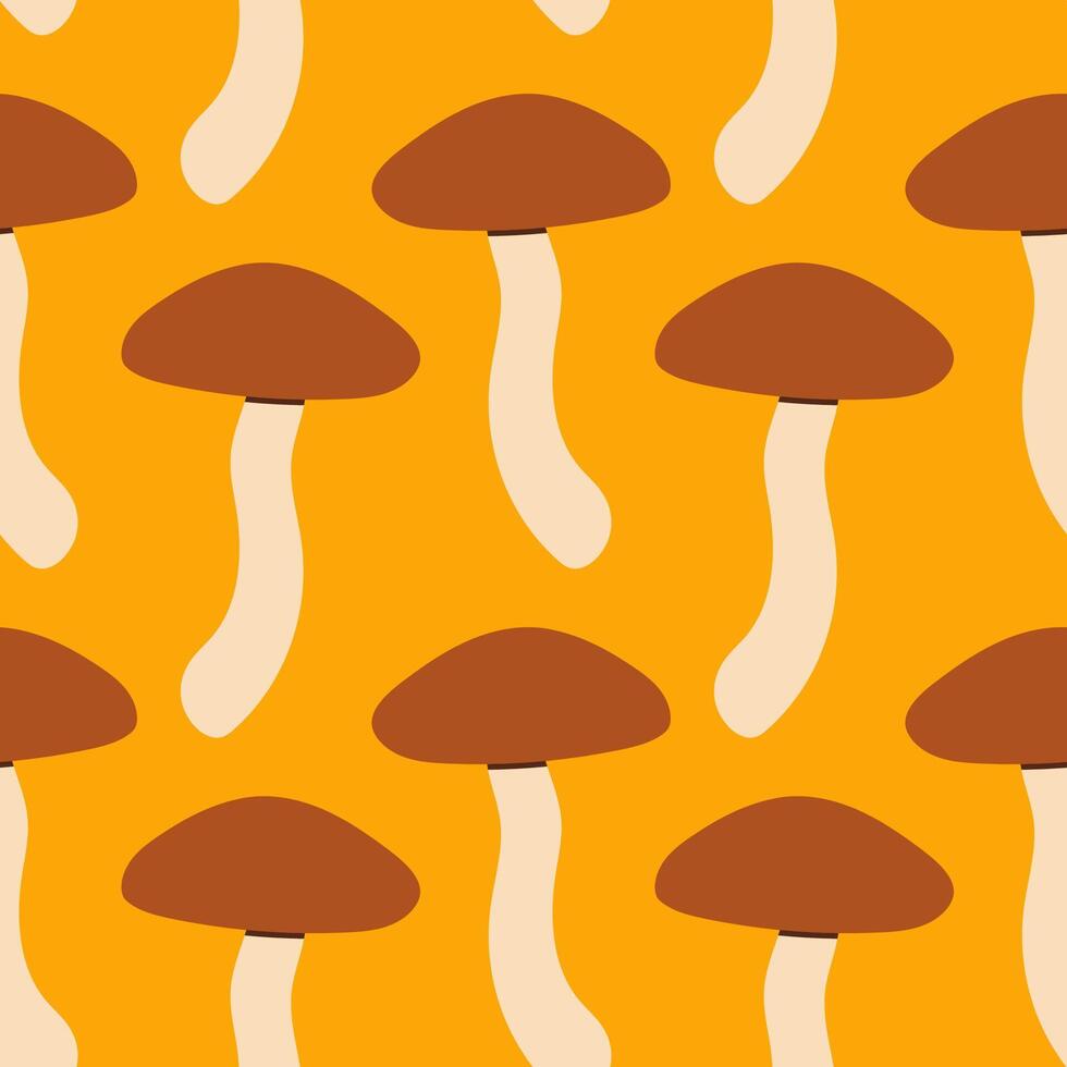 Mushrooms seamless pattern. Autumn isolated mushrooms on yellow background. Square repeat pattern flat design for fall season. vector