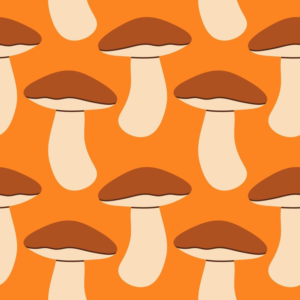 Mushrooms seamless pattern. Autumn isolated mushrooms on orange background. Square repeat pattern flat design for fall season. vector