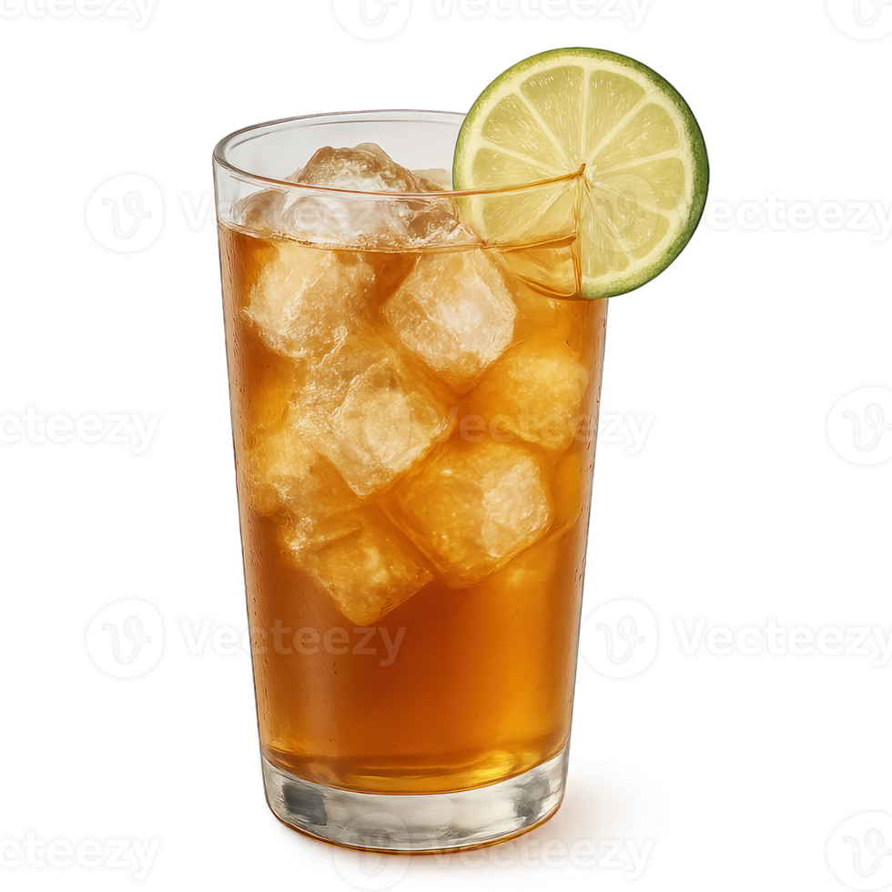 Cold Coffee with Ice and Lime Isolated on transparent background png