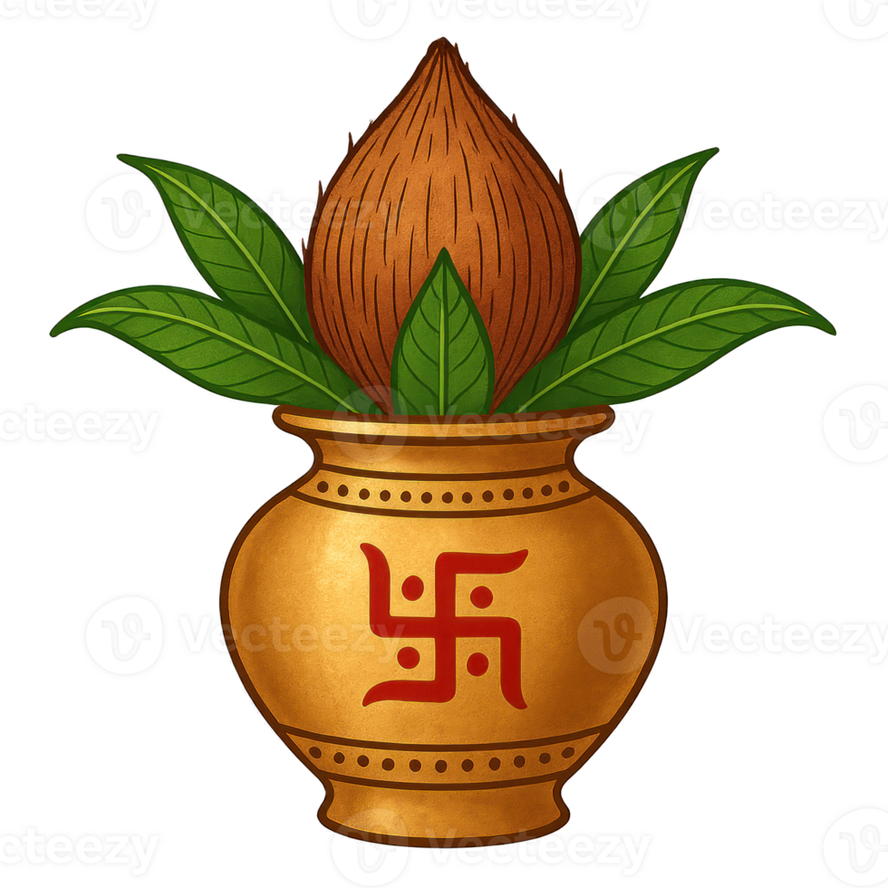 Traditional Indian Kalash with Coconut png