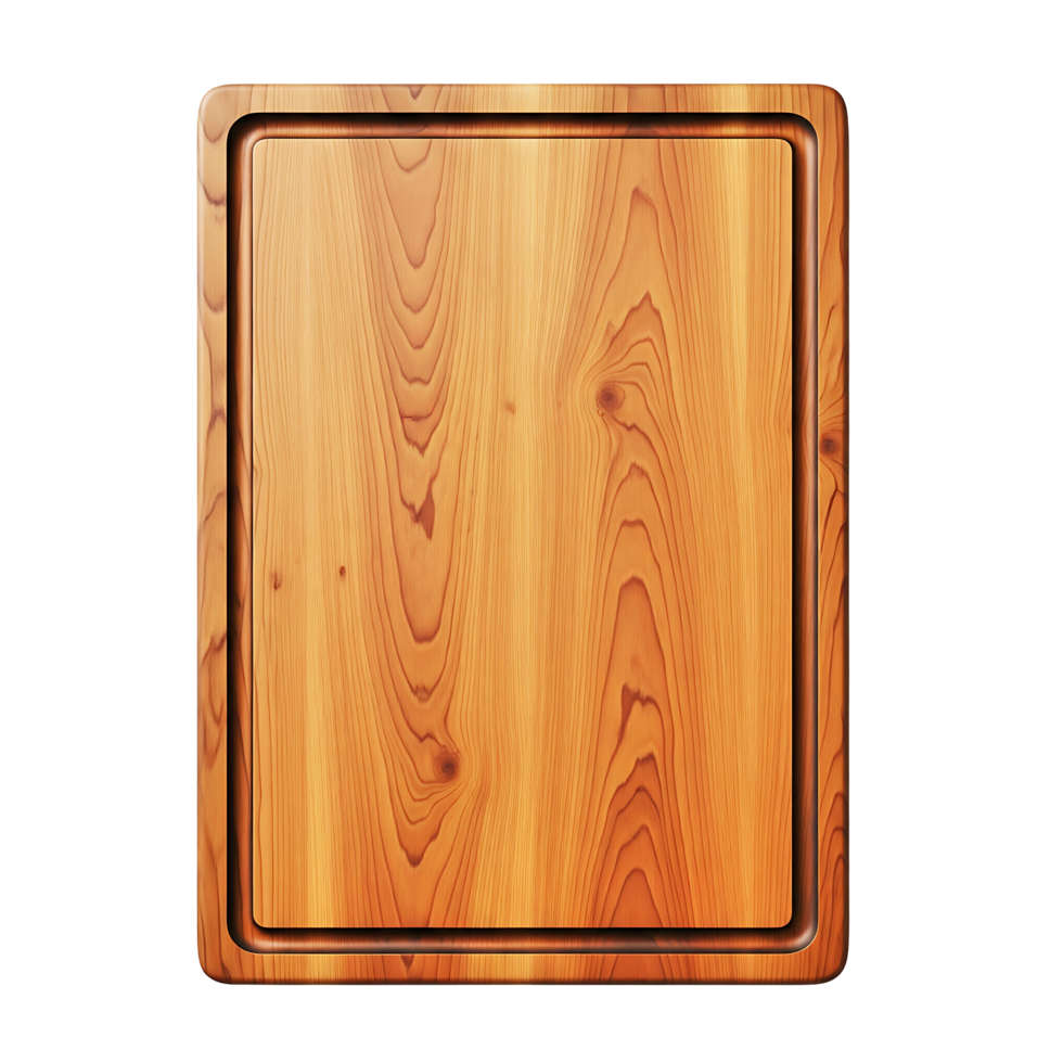 Top View Rectangular Wooden Cutting Board Isolated on Transparent png