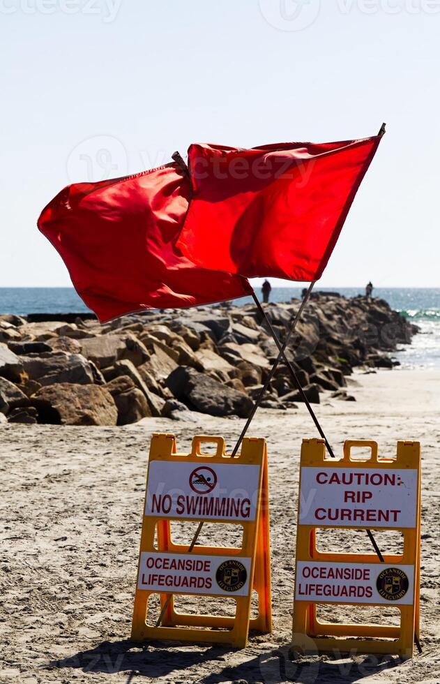 Red Flags And Warning Signs No Swimming Rip Current photo