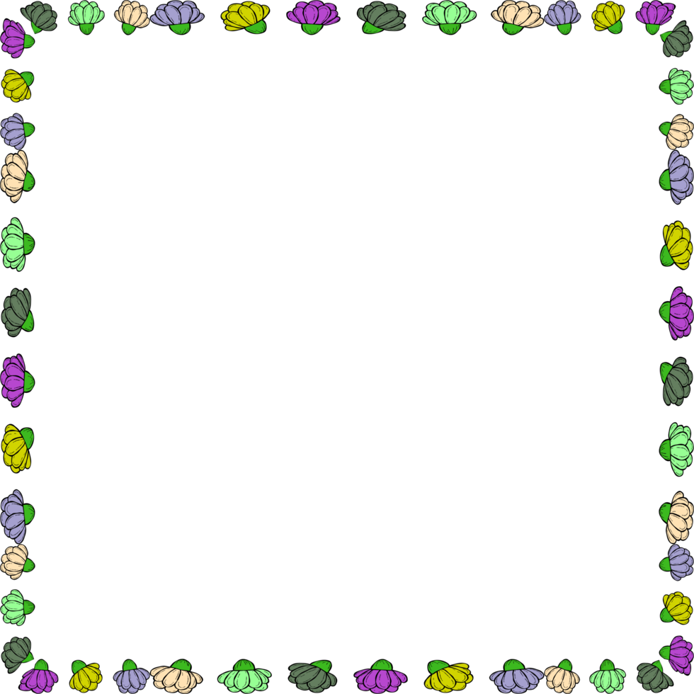 Border frame with hand drawn flowers png