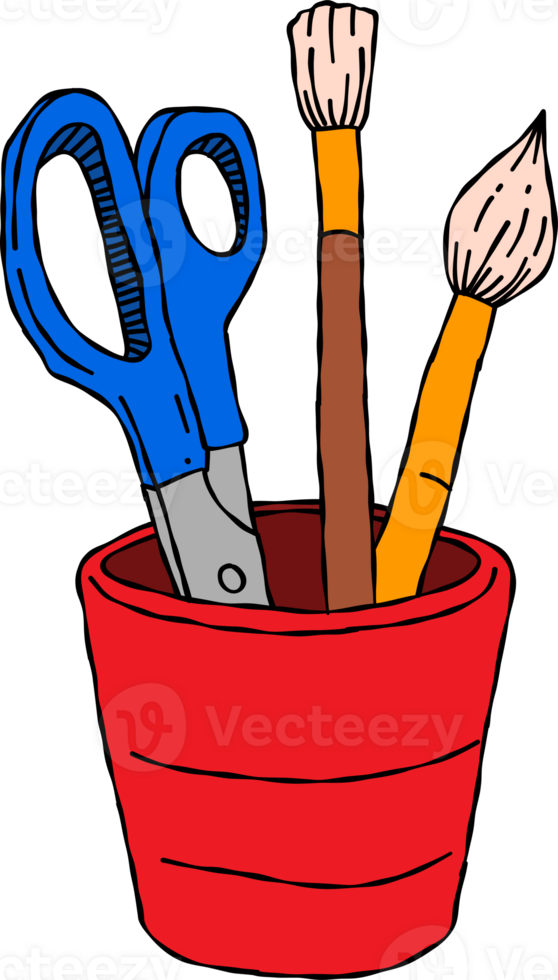 scissors and paint brushes in a cup. png