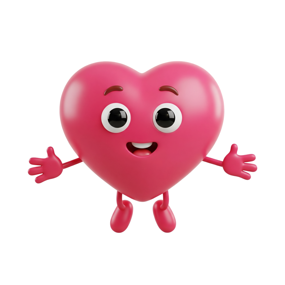 3D heart character in animated cartoon png