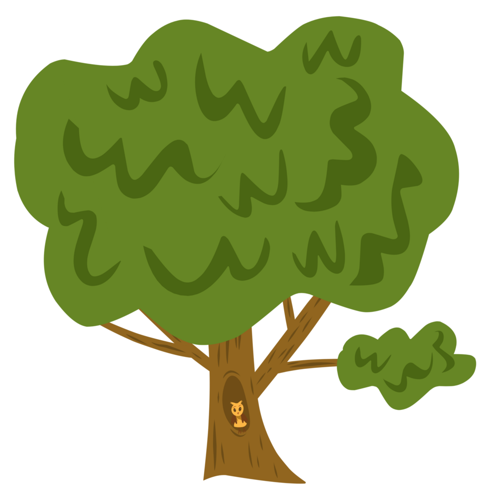 Cartoon tree with owl bird png