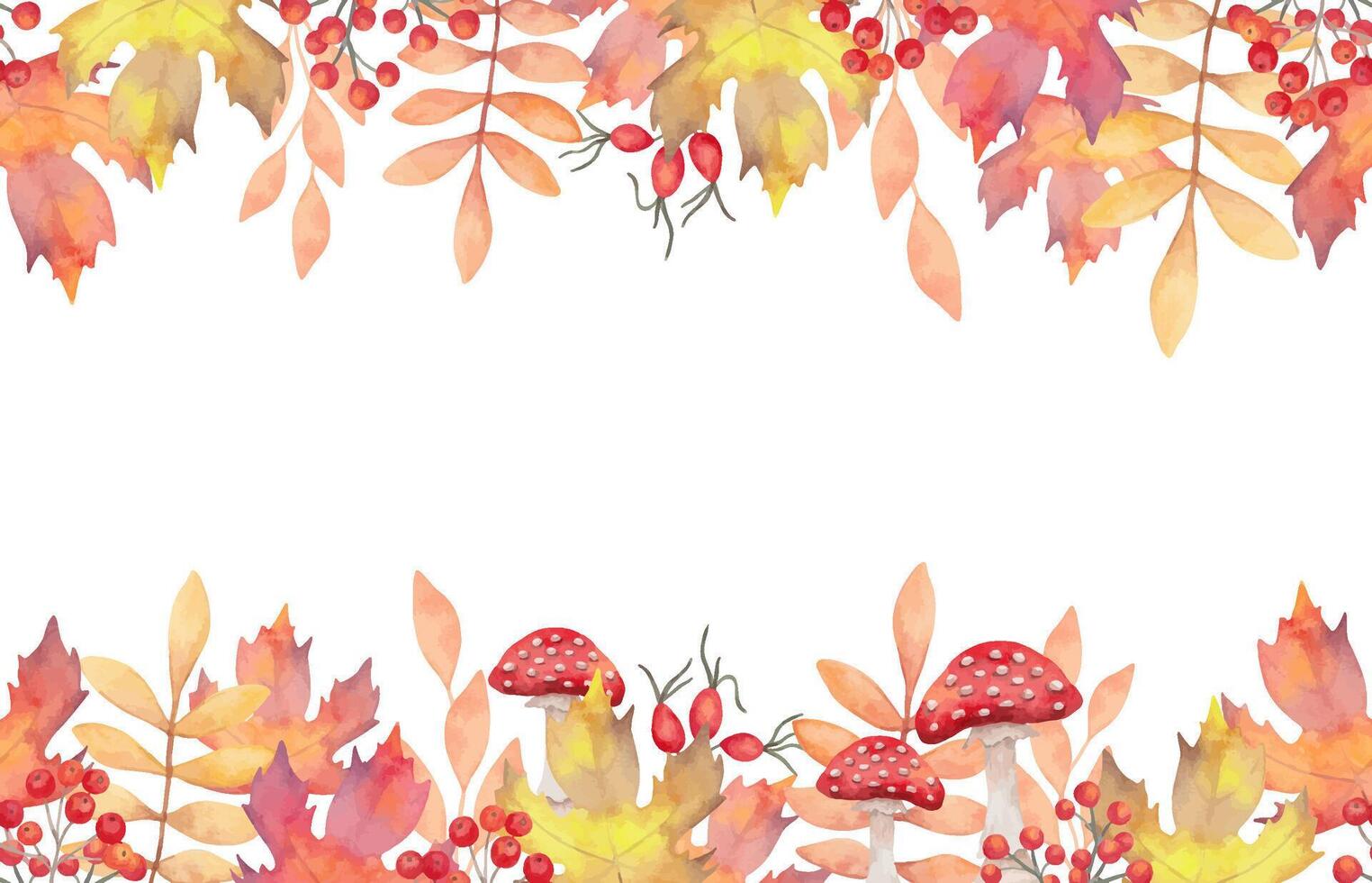 Autumn leaves and mushrooms illustration vector
