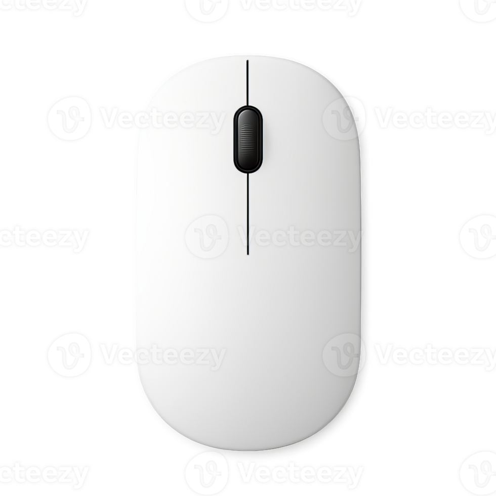 A Modern White Wireless Computer Mouse from a Top Down View png