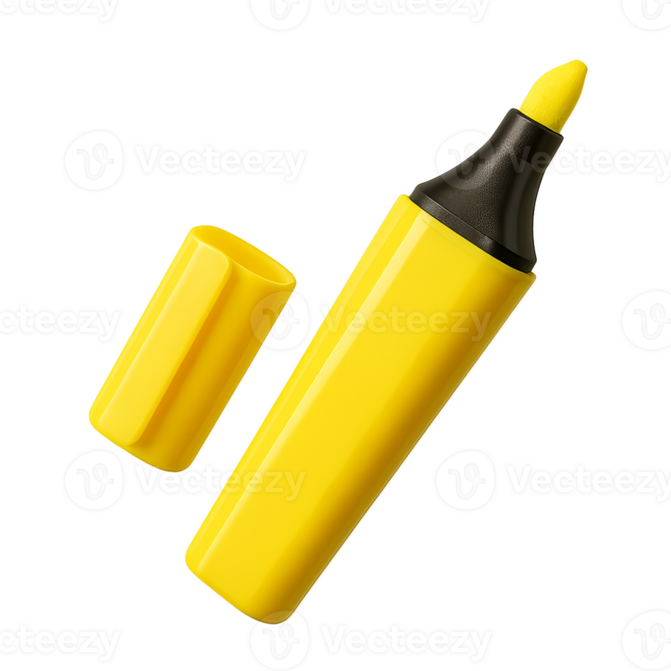 An Open Yellow Highlighter Pen Isolated on a Plain Background png