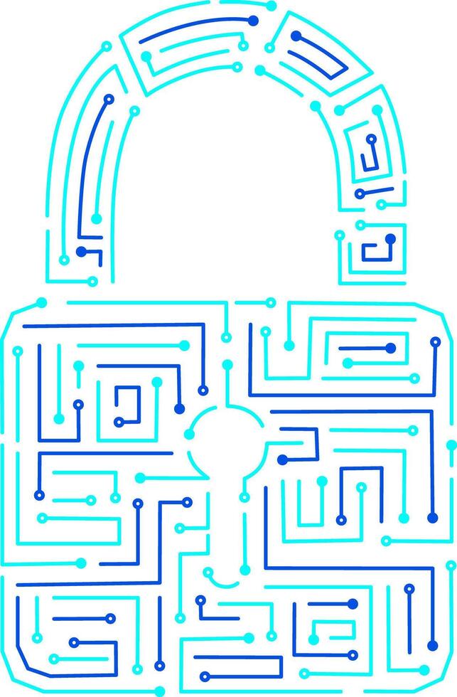 Elegant digital padlock icon with abstract circuits vector