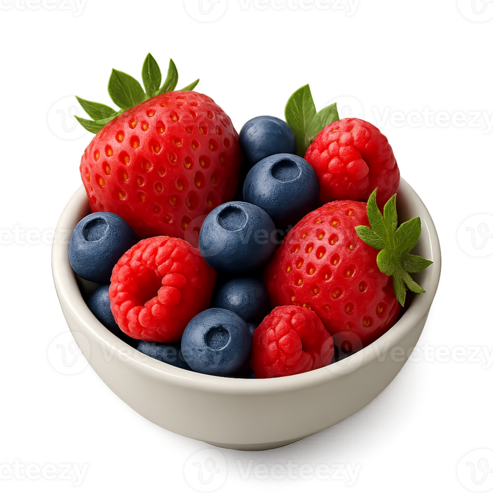 A Fresh Bowl of Mixed Berries Including Strawberries and Blueberries png