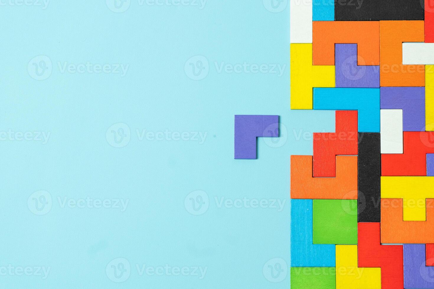 geometric shape block with colorful wood puzzle piece background. logical thinking, business logic, Conundrum, decision, solutions, rational, mission, success, goals concepts photo
