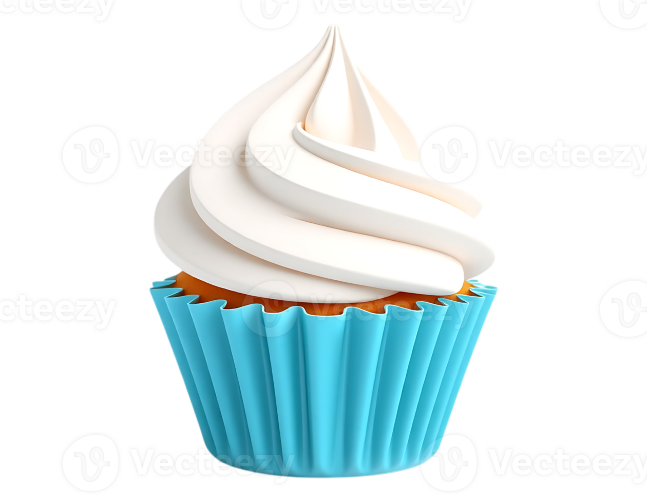 Delicious Cupcake with Swirled Frosting in a Blue Liner png