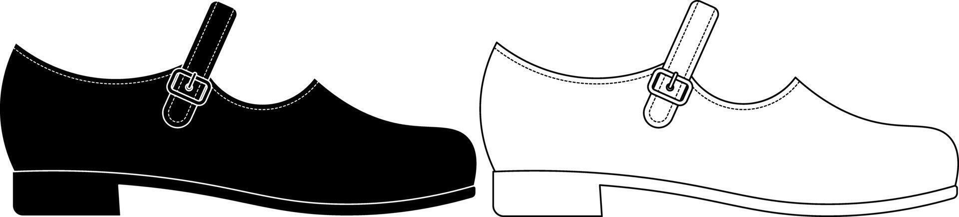 side view Mary Jane shoes icon set vector