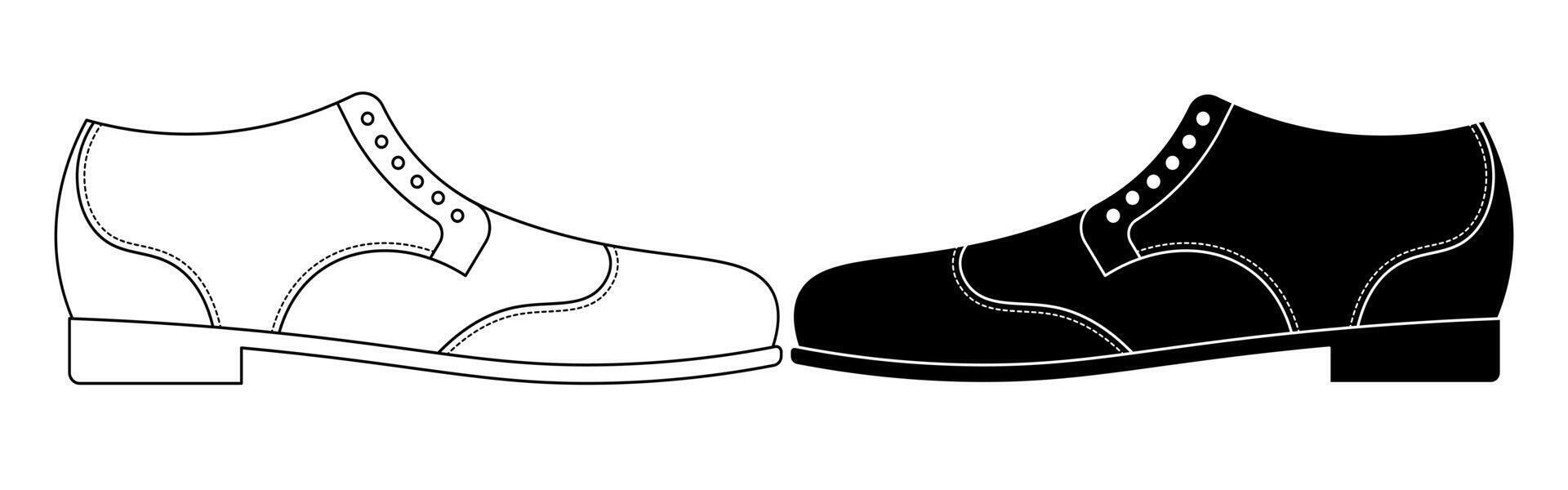 outline silhouette full Brogue shoe icon set vector