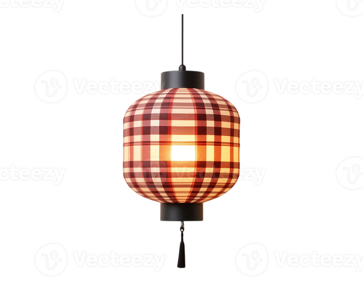 Close-up of a Traditional Illuminated Lantern with Checkered Pattern png