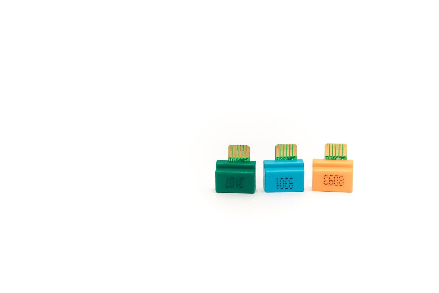 Isolated colorful glucose test strips on white background, health concept photo