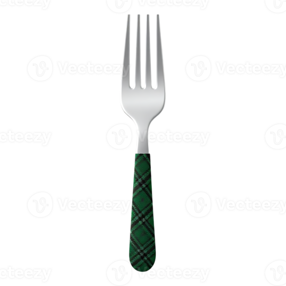 A Silver Fork with a Plaid Green Handle png
