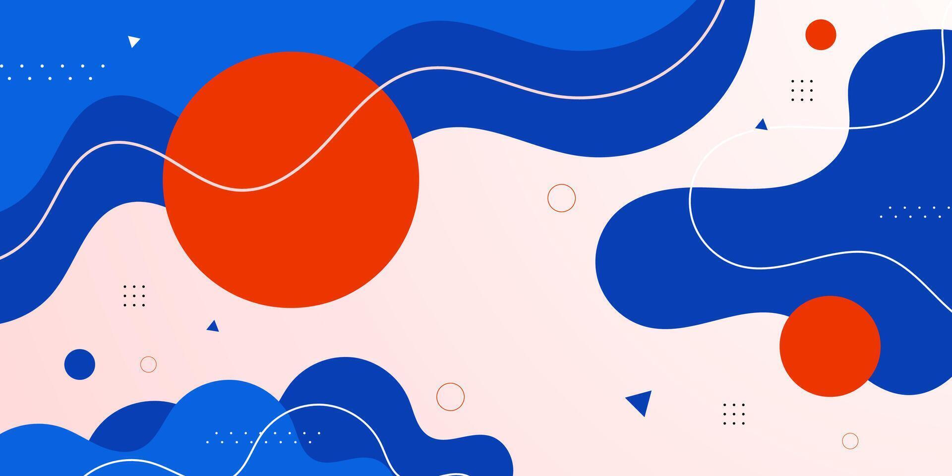 Abstract colorful fluid shapes background. Orange and blue shapes pattern on bright banner background. vector