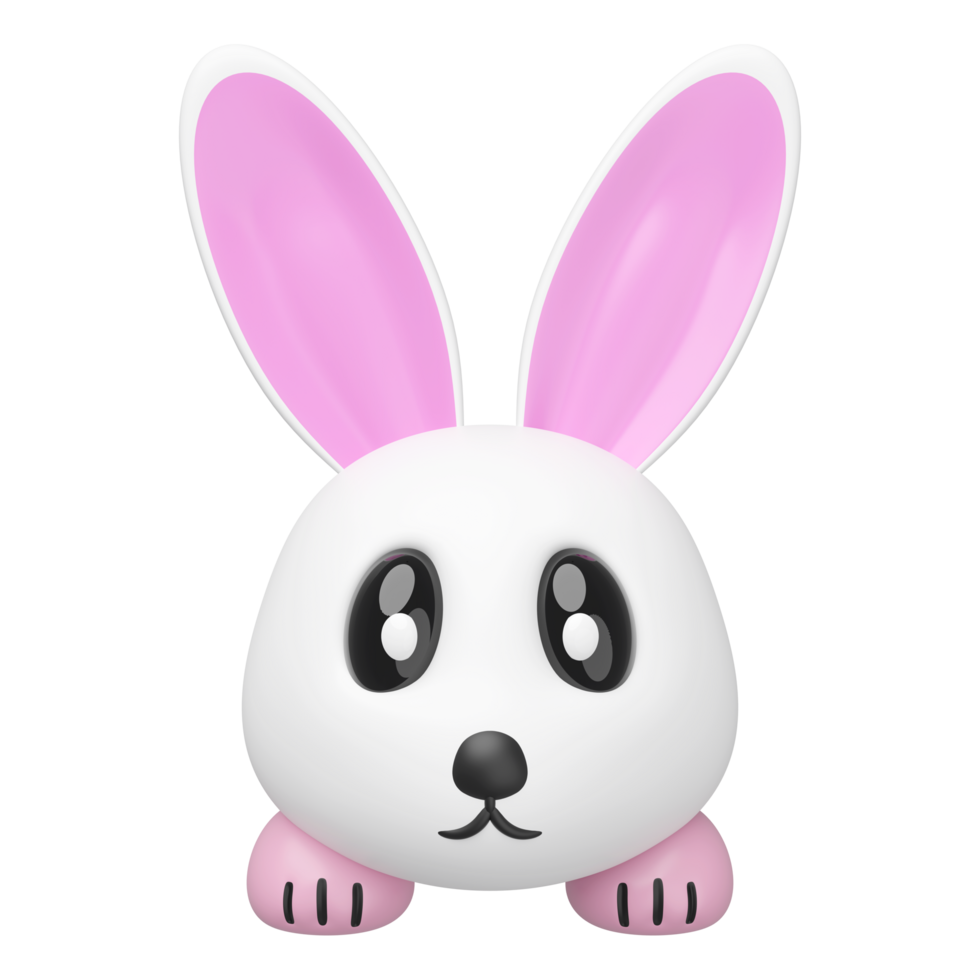 3d cute rabbit head icon with foot isolated. mascot, icon, character, logo cartoon style, 3d render illustration png