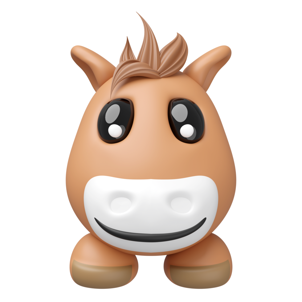 3d cute horse head icon with foot isolated. mascot, icon, character, logo cartoon style, 3d render illustration png