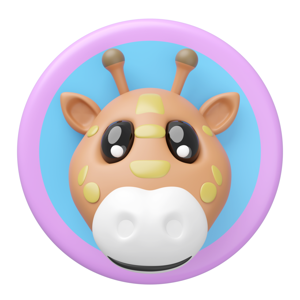 3d cute giraffe head in the circle label isolated. mascot, icon, character, logo cartoon style, 3d render illustration png