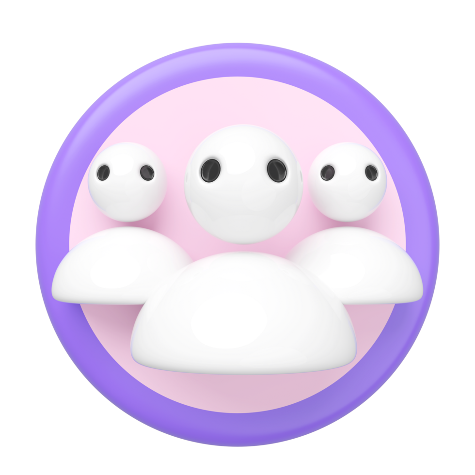 3d people team with circle button isolated. Teamwork concept, cartoon style, 3d render illustration png