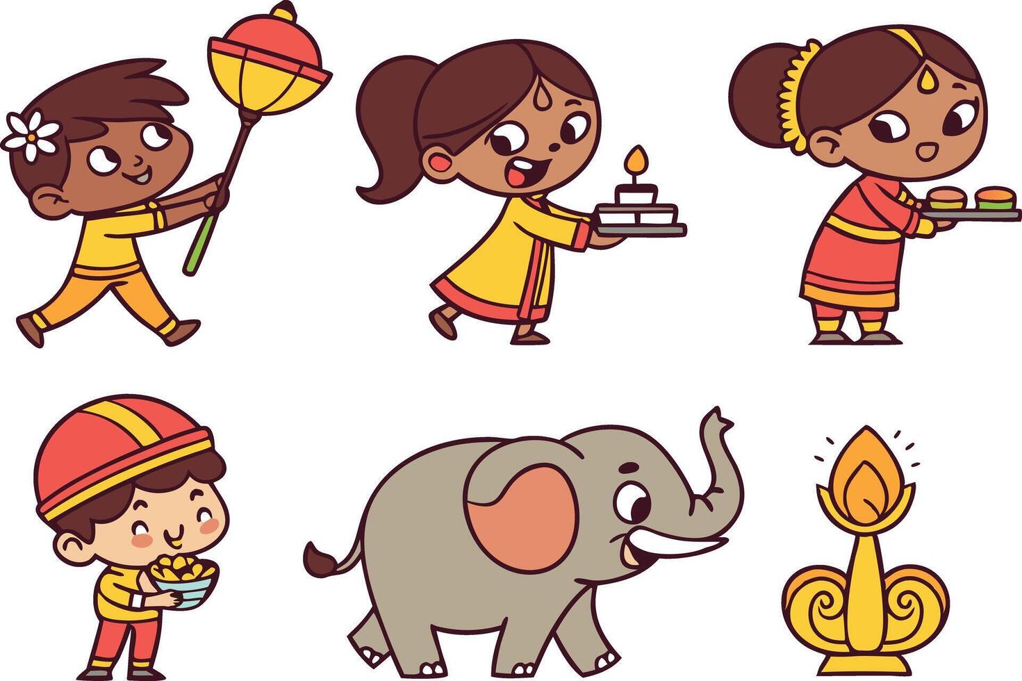 Diwali Clipart Set Featuring Diyas Candles and Rangoli Art vector