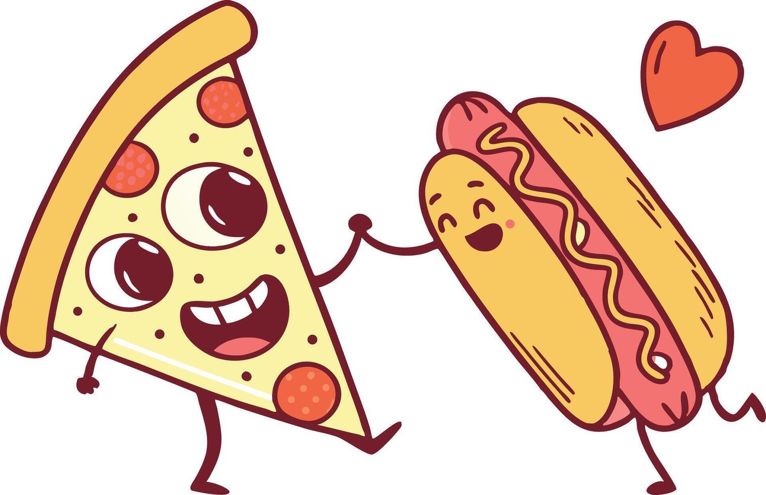 kawaii food characters with burger fries donut and soda vector