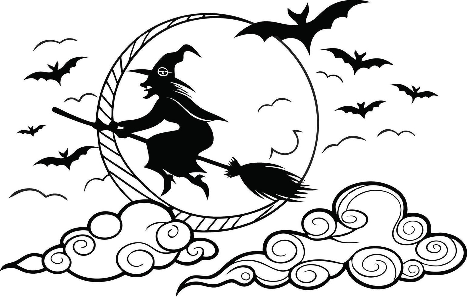 Scary halloween black shapes of ghost tree zombie and pumpkin vector
