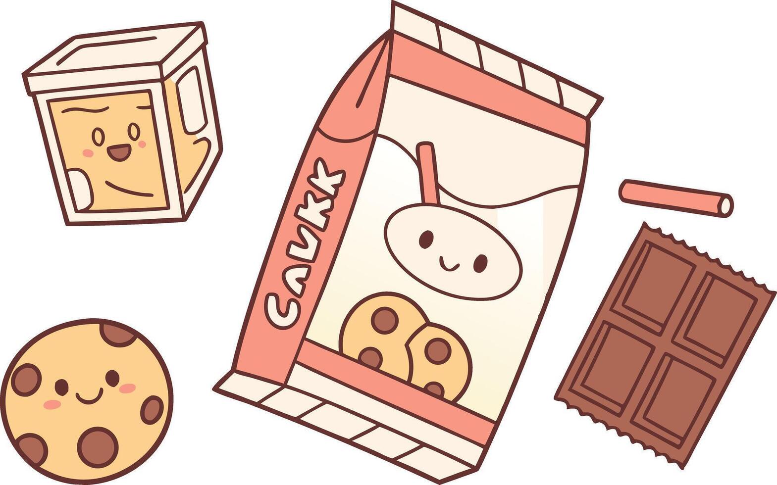 Cute kawaii food characters with burger fries donut and soda in pastel colors vector