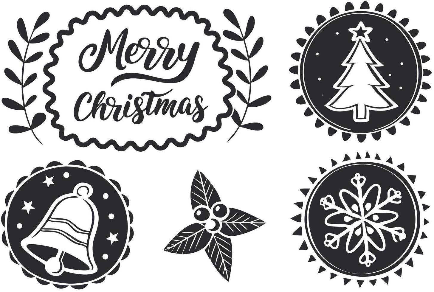 Detailed Christmas Artwork with Merry Text and Seasonal Decorations vector
