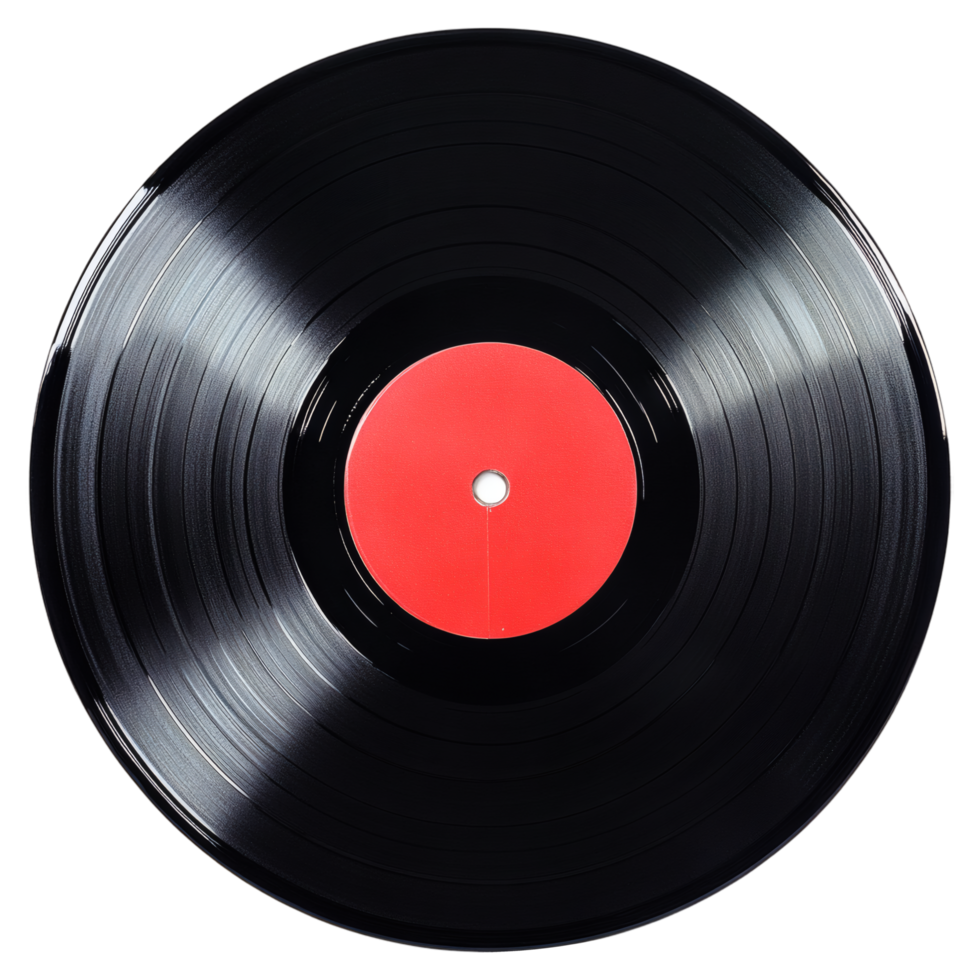 Vintage Vinyl Record with Red Center on Transparent Background png