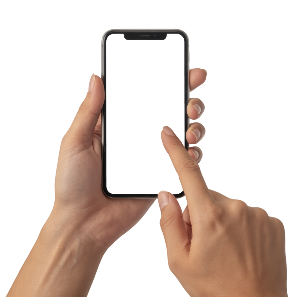 Finger Pointing at Phone Display on Transparent Background png