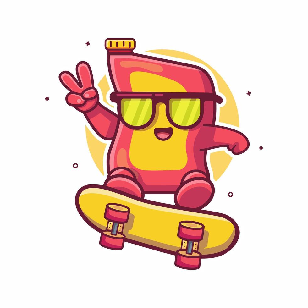 Ketchup bottle skating with sunglasses vector