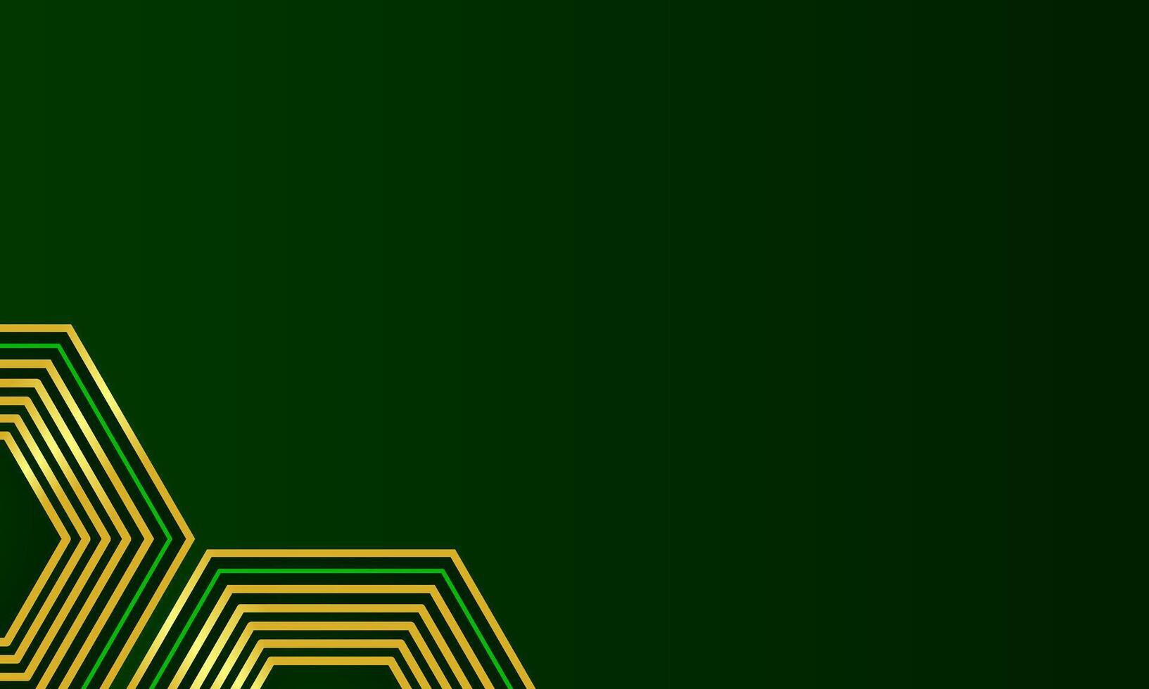 Aesthetic luxury background with golden geometric lines on dark green canvas vector