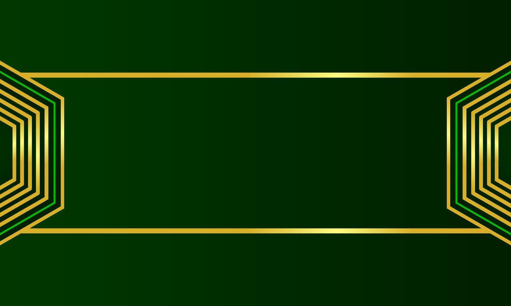 Luxury aesthetic abstract background with gold geometric frame and dark green theme vector