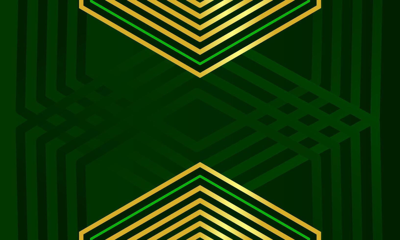 Luxury abstract background with dual golden hexagon accents on green aesthetic design vector