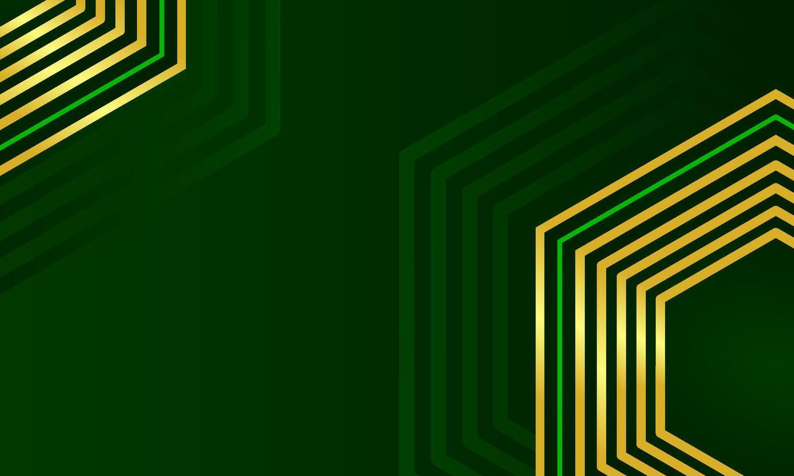 Luxury aesthetic abstract background with corner gold hexagon lines on dark green vector
