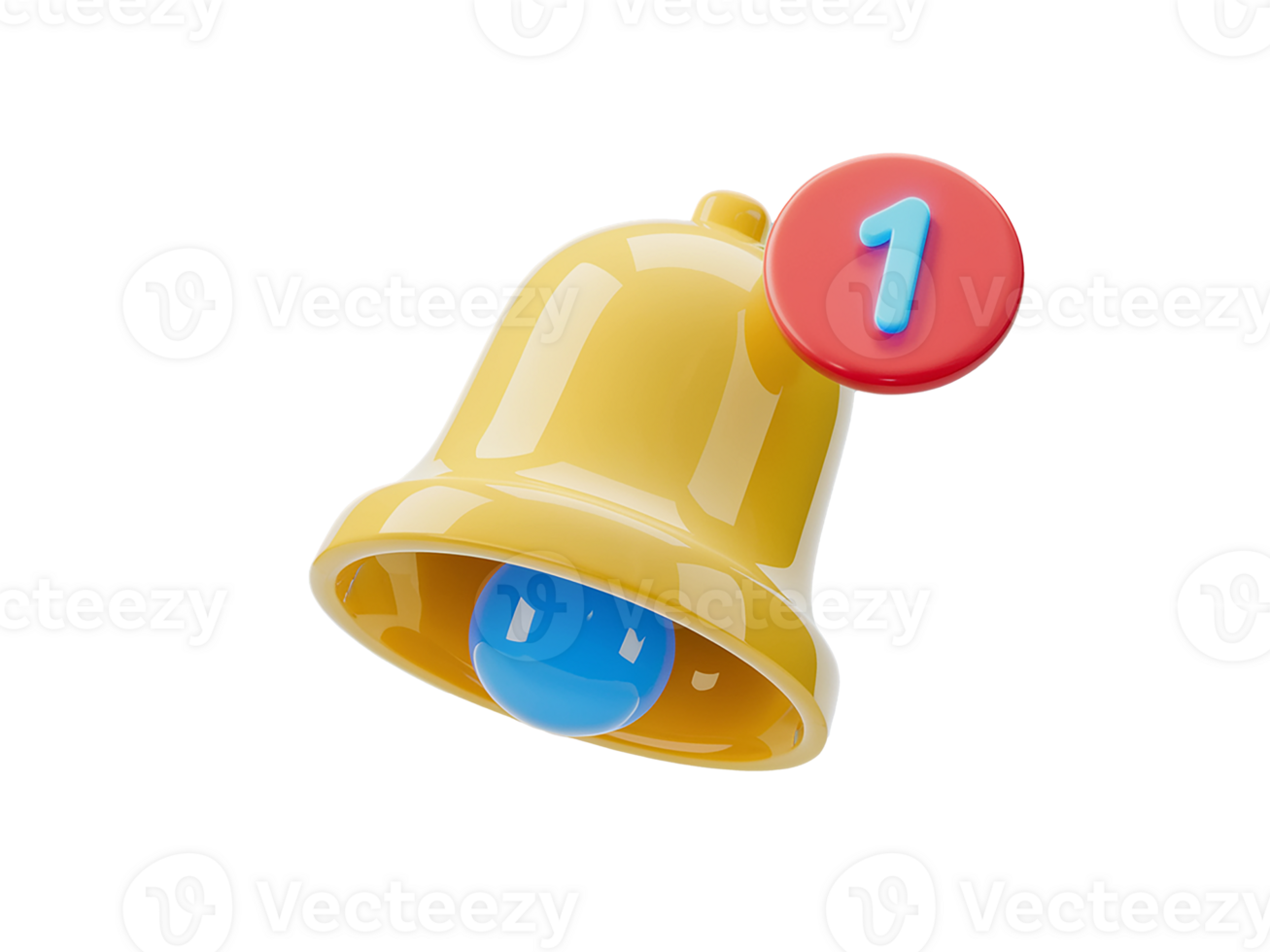 Yellow notification bell icon one new message on transparent background png