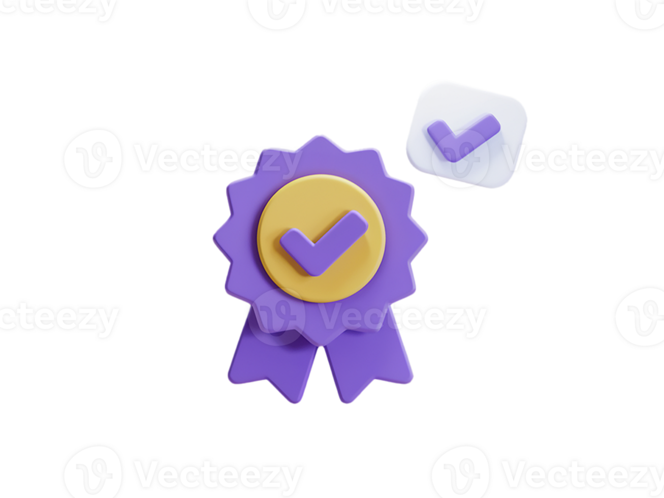3d render purple award badge check mark isolated on transparent background png